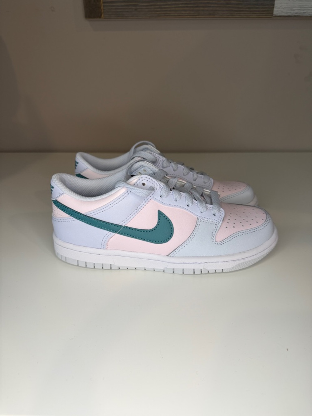 Nike Low-Top Sneakers in Pastel Pink, White & Teal Swoosh